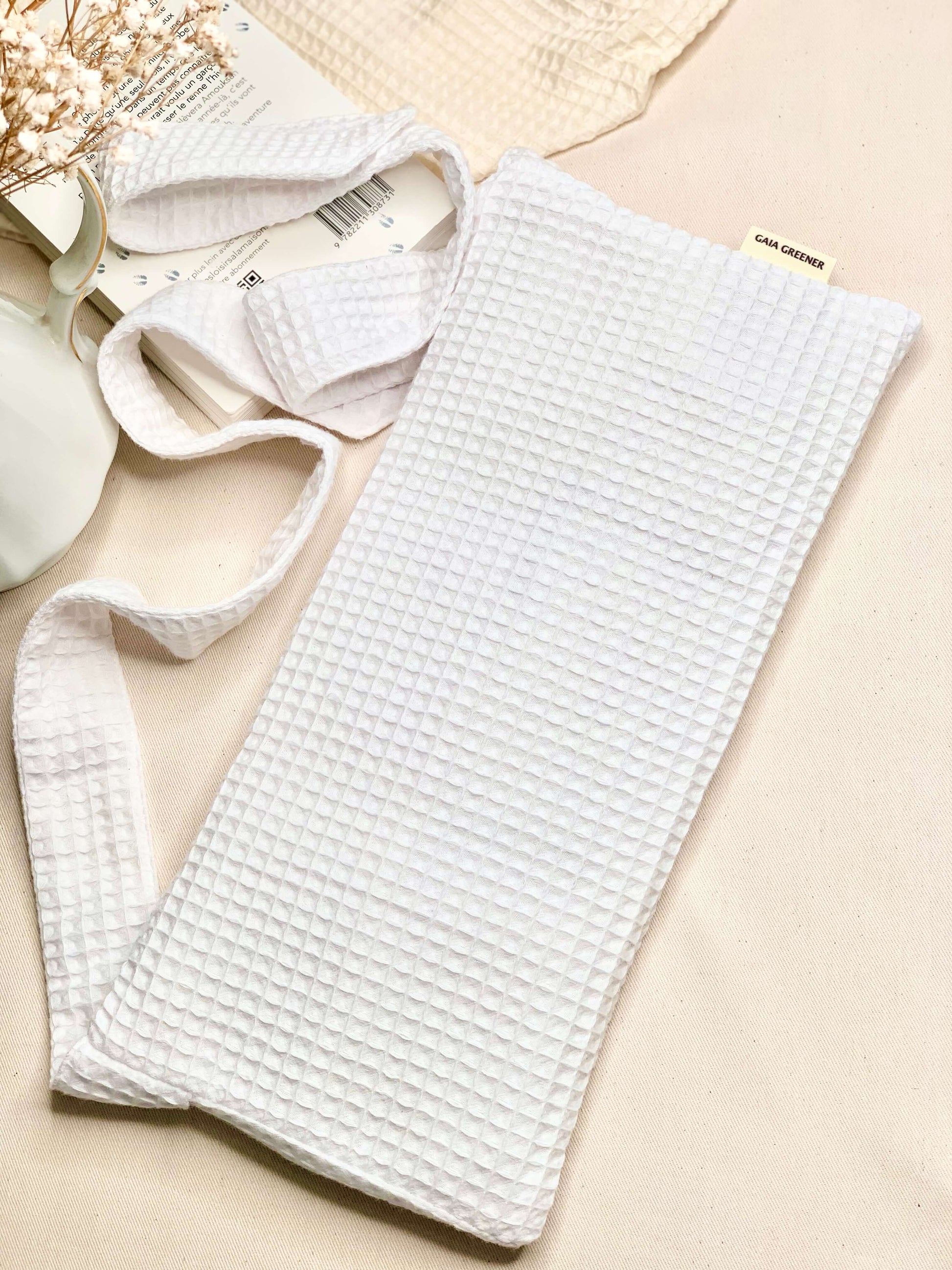 Bouillotte ceinture sèche aux graines Bio et françaises en coton nid d'abeilles Oeko-Tex.