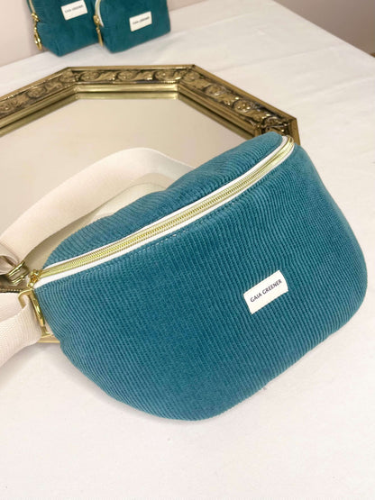 Sac banane tissu Oeko_tex poche intérieur coloris bleu.